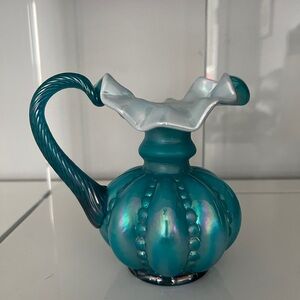 Fenton TEAL / TURQUOISE Overlay Beaded Melon Pitcher